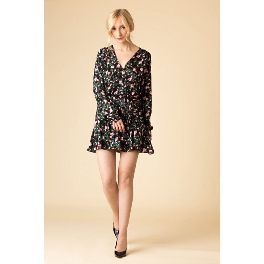 Veronica Beard Naomi Floral Silk Long Sleeve Mini Dress